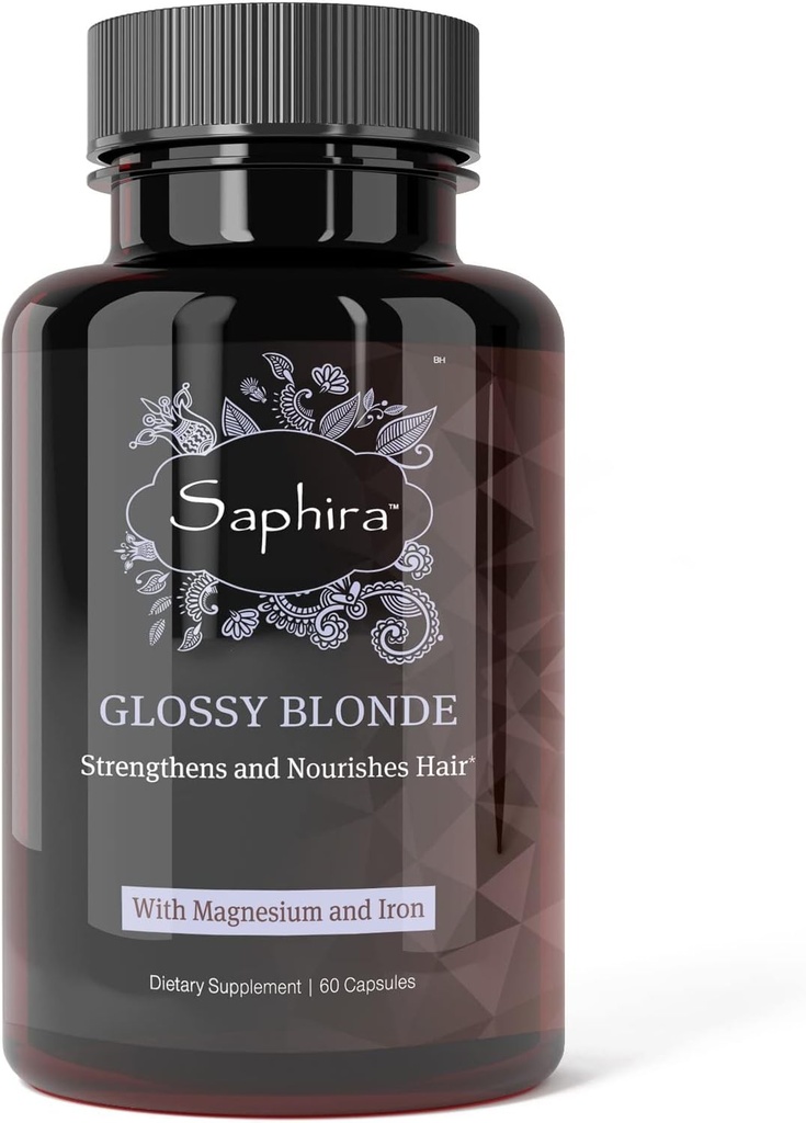 Saphira Glossy Blonde Hair Supplement and Vitamins for Blonde, Bleached and Highlighted Hair with Magnesium and Iron, 60 Capsules, 1 Month Supply