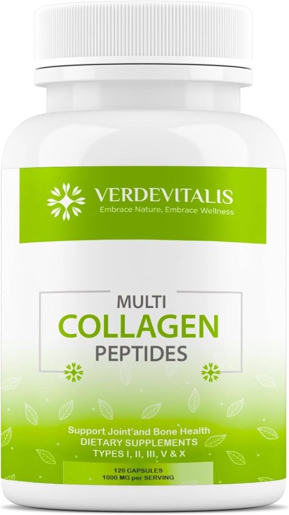 Multi Collagen Peptides Capsules -Non-GMO&Gluten Free Type I, II, III, V, X Hydrolyzed Collagen Supplements with Vitamin C - Supports Healthy Hair, Skin, Nails, & Joints - 120 CPS