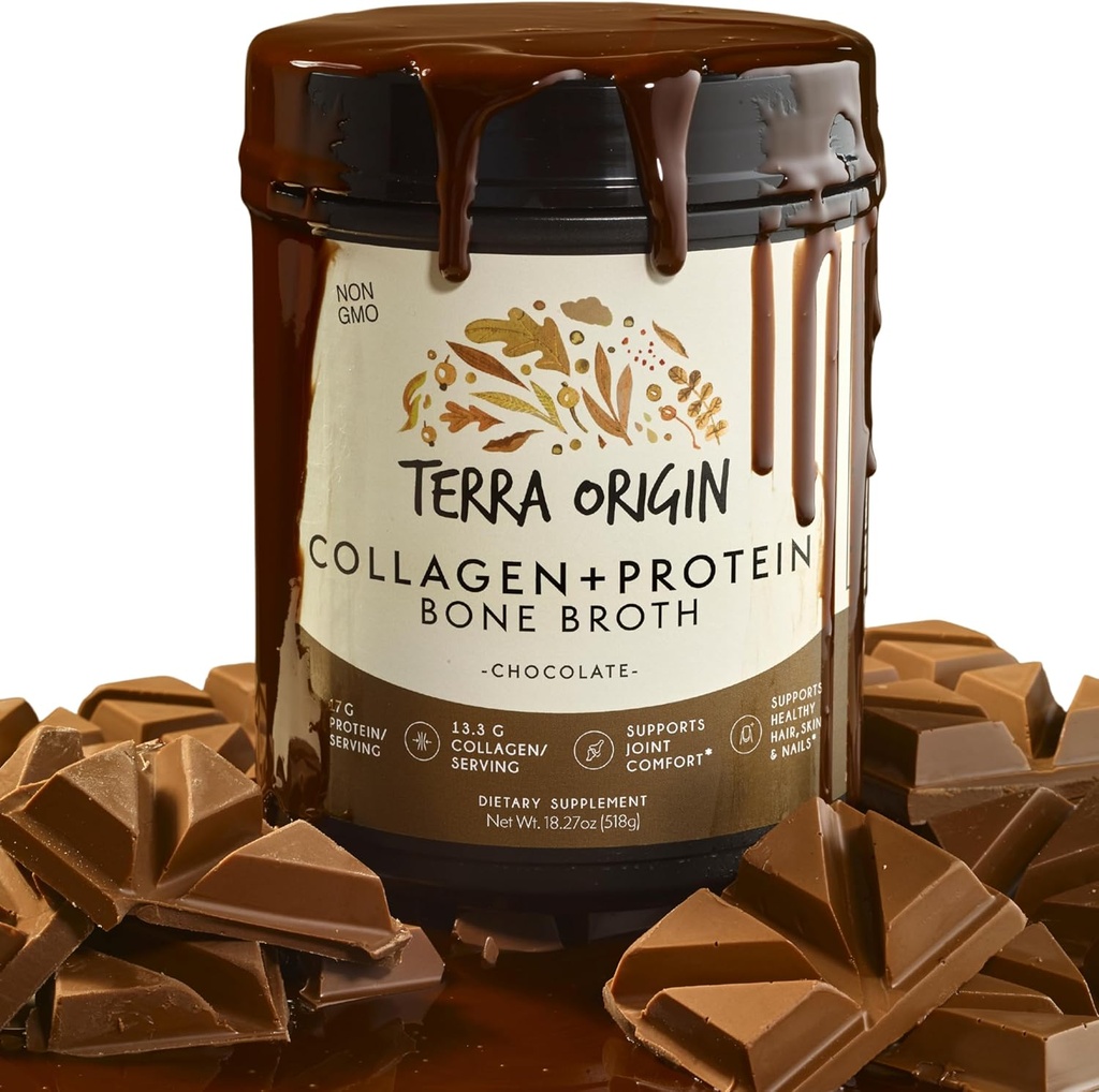 TERRA ORIGIN Collagen Peptides Powder ← Bone Broth Collagen hidrolizado Tipo I y III Protein Suplemento Silencio para Mujeres y Hombres Hair, Skin, Nail y Soporte Conjunto Silencioso Chocolate (20 Servings)