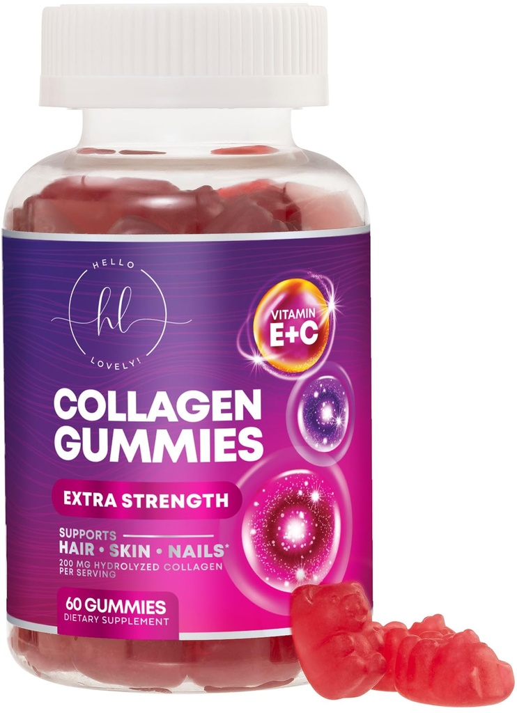 Collagen Peptides Gummies con 2500 mcg Biotina - Hidrolyzed Protein Tipo I & III Multi Collagen Suplemento con vitamina C & Zinc - Soporte para el cabello, la piel, las uñas, sabor granada Tasty - 60 Gummies
