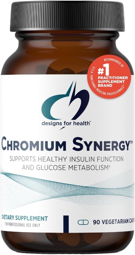 Diseños para la Sinergía del Cromo de Salud - Cloromium Nicotinate Suplemento de Chelato Glycinate con Vanadium, Vitamina D, Manganese, Zinc + Taurine - Base de Polvo de Canela (90 cápsulas)