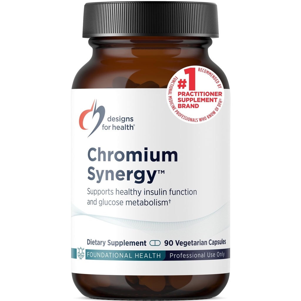 Diseños para la Sinergía del Cromo de Salud - Cloromium Nicotinate Suplemento de Chelato Glycinate con Vanadium, Vitamina D, Manganese, Zinc + Taurine - Base de Polvo de Canela (90 cápsulas)