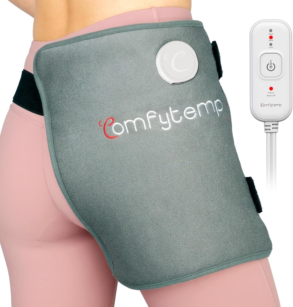 Comfytemp Hip Calefacción Pad para Hip Sciatica Alivio de Dolor Hip Brace, Regalos de Cumpleaños de Navidad para las mujeres esposas hombres, Retrocede inferior Thigh Buttock Electric FSA Eligible HSA Heat Pad caliente fisioterapia (S/M)