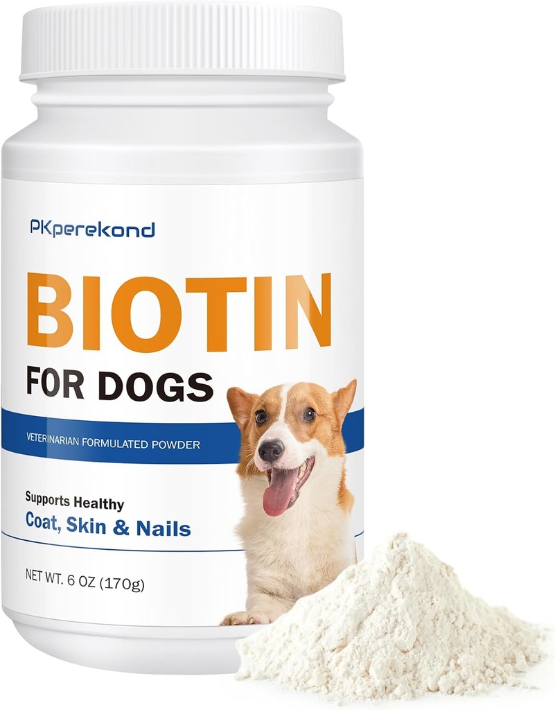 Biotina para perros, apoya la carne brillante y la piel sana, fortalece las uñas de perros, suplemento de polvo de biotina para la cama de perros, alivio de la piel seca para perros, 6 oz