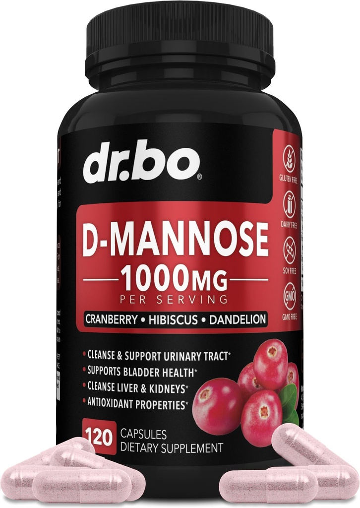 D Mannose Supplements for Women Pills - Natural D-Mannose 500mg Capsules, Cranberry DMannose Pills 1000mg Por Serving - Flush de la vejiga & Urinary Tract Cleanse Health Supplement - 120 Veg Capsules