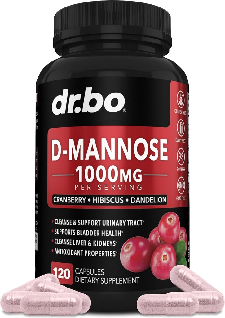D Mannose Supplements for Women Pills - Natural D-Mannose 500mg Capsules, Cranberry DMannose Pills 1000mg Por Serving - Flush de la vejiga & Urinary Tract Cleanse Health Supplement - 120 Veg Capsules