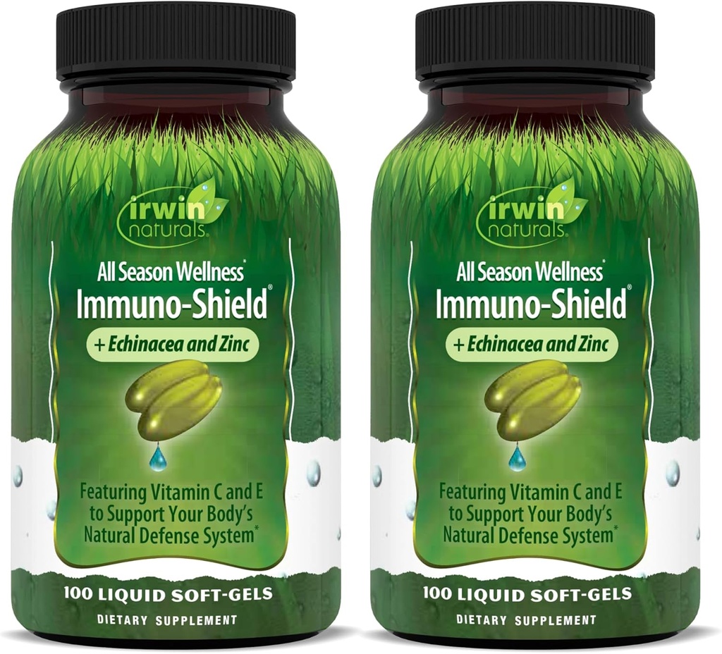 Irwin Naturals Immuno-Shield - 100 Liquid Softgels, Pack of 2 - All Season Wellness for Body's Natural Defense System - 32 Total Servings