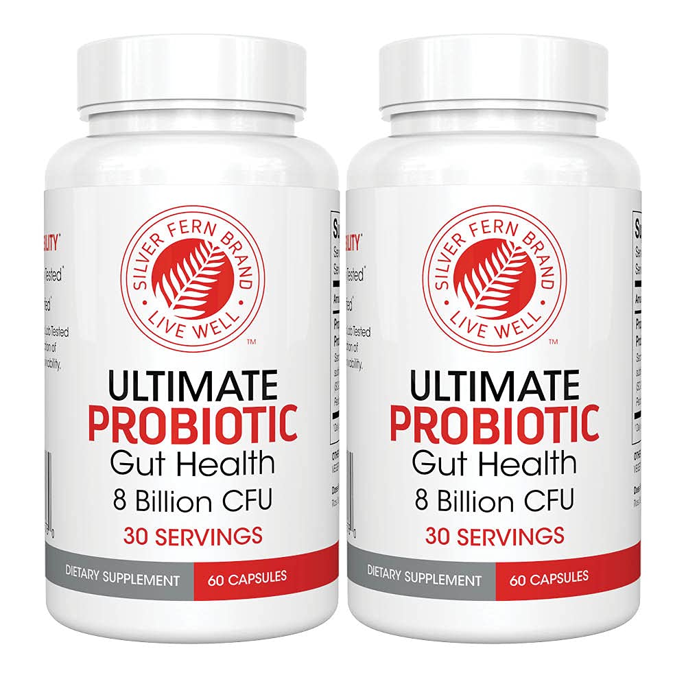 Fern Ultimate Probiótico 2-Pack – Probióticos para Hombres de Mujeres – 8 billón CFU suplemento de salud de recubrimiento de esperma – ADN Verificado, Vegan Probiótico, Establo-Stable, Alta supervivencia – 120 cápsulas