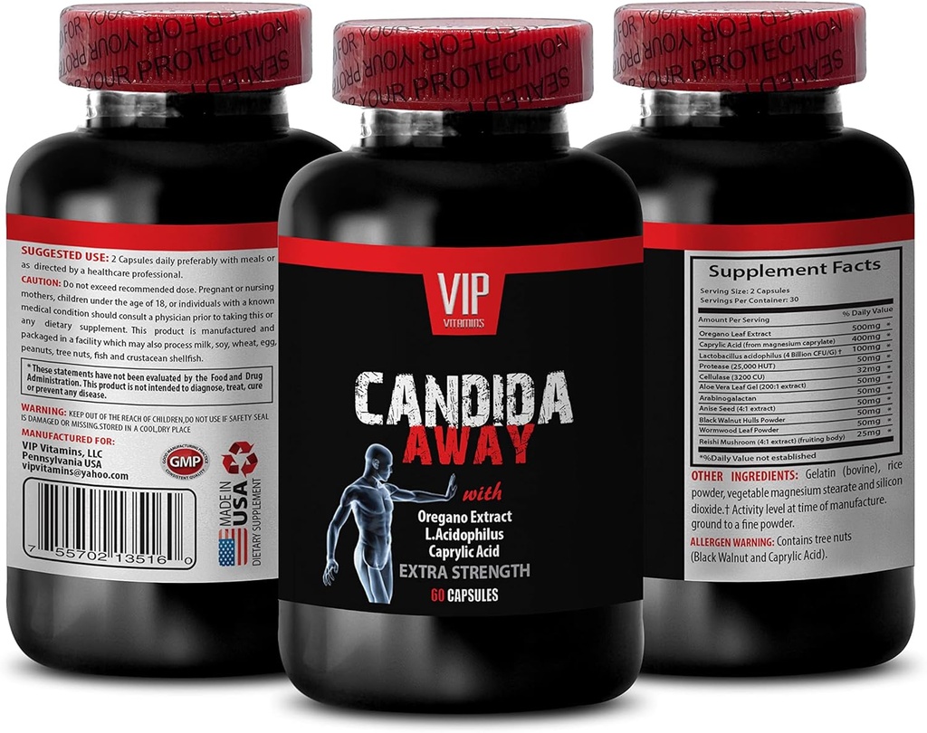 Immune System Booster - CANDIDA AWAY EXTRA STRENGTH FORMULA - DIGESTIVE AID - candida cleanse, candida support, candida overgrowth, candida supplement, cándida complex, candida complex, candida - 1 Bottle 60 Capsules
