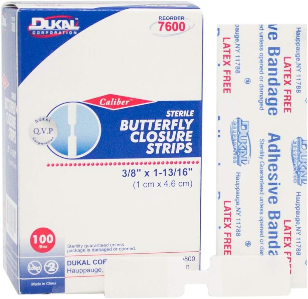 Dukal Butterfly Closure Strips. Pack de 100 Bandas Adhesivas de Cierre de Wound. Bandages estériles para la protección de los heridos. Uso único. Individuo. Fácil de aplicar.