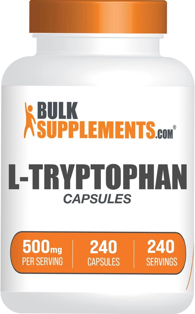 BulkSupplements.com L-Tryptophan Capsules - Suplemento Tryptophan, L-Trptophan 500mg - Suplemento Amino Acid, Gluten Free - 1 cápsula por Serving, 240 cápsulas (Pack of 1)
