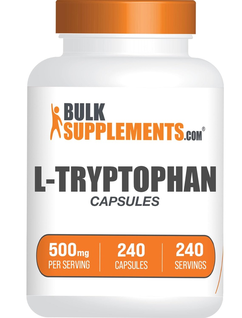 BulkSupplements.com L-Tryptophan Capsules - Suplemento Tryptophan, L-Trptophan 500mg - Suplemento Amino Acid, Gluten Free - 1 cápsula por Serving, 240 cápsulas (Pack of 1)