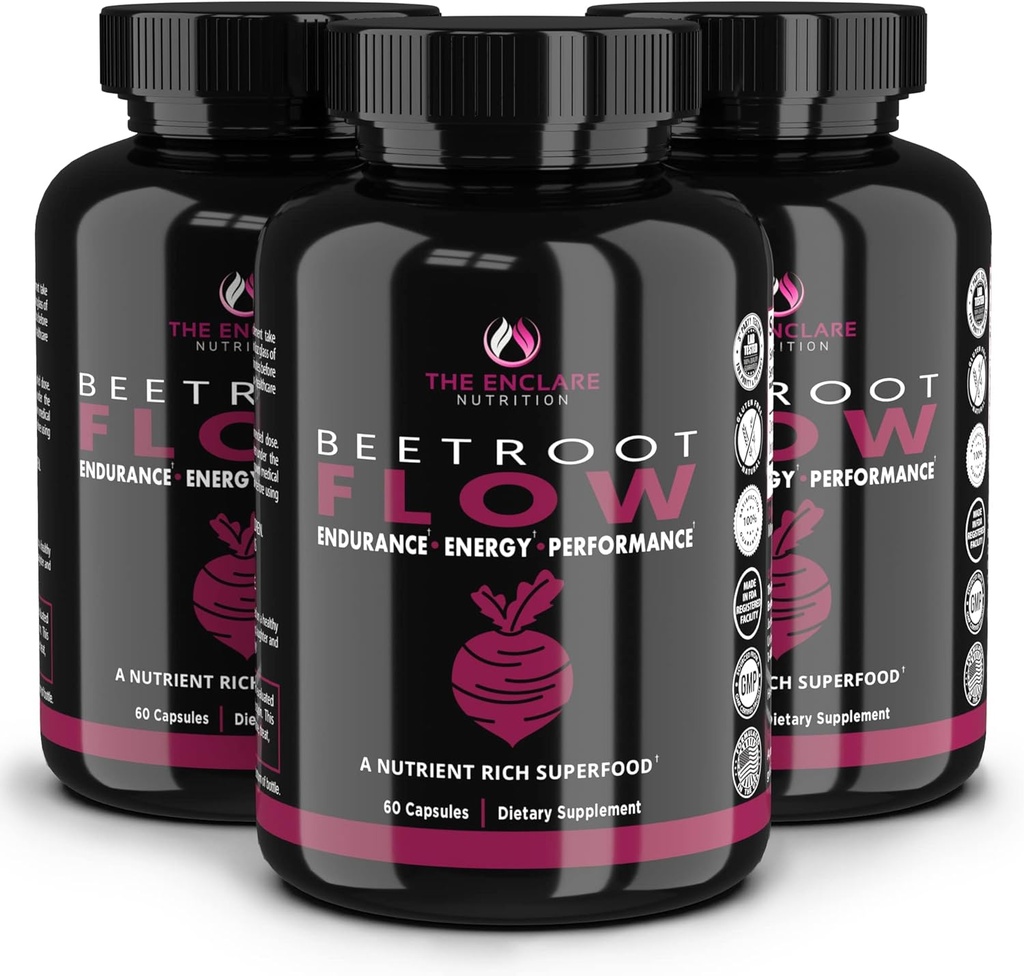 EL ENCLARE NUTRITION Beet Root Powder Capsules, Beetroot 1300mg. Suplementos de óxido nítrico para hombres, apoya la salud Gut para mujeres, energía, cerebro, rendimiento deportivo, salud cardiaca no GMO 180ct (3)