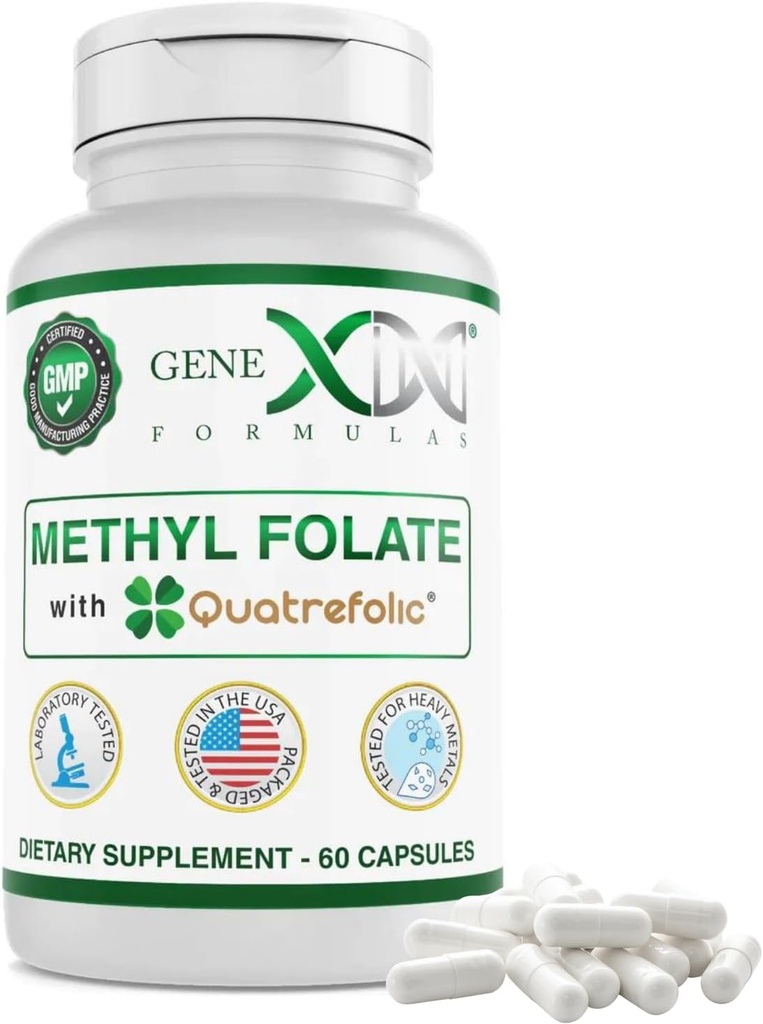 GENEX Methyl Folate with Quatrefolic® 1360 mcg DFE (60 Capsules) Bio-Active Form of Folate - 5-Methyltetrahydrofolate | Vegan, Gluten Free, Non-GMO (60 Day Supply)