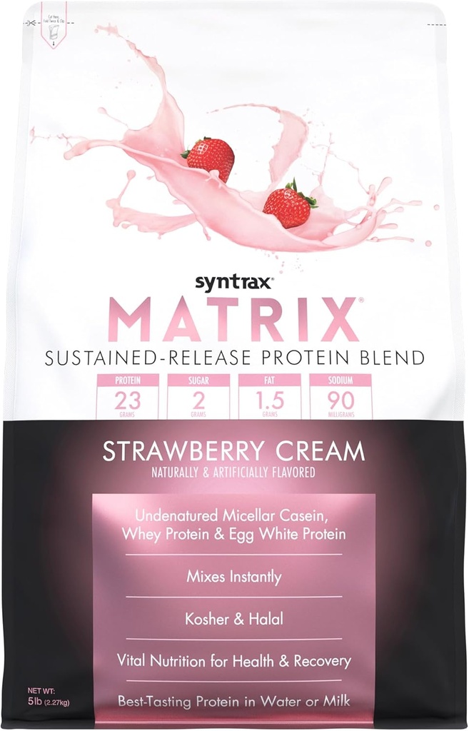 Matriz de Nutrición Syntrax - La proteína de liberación sostenida Blend, la crema de fresa 5 libras.