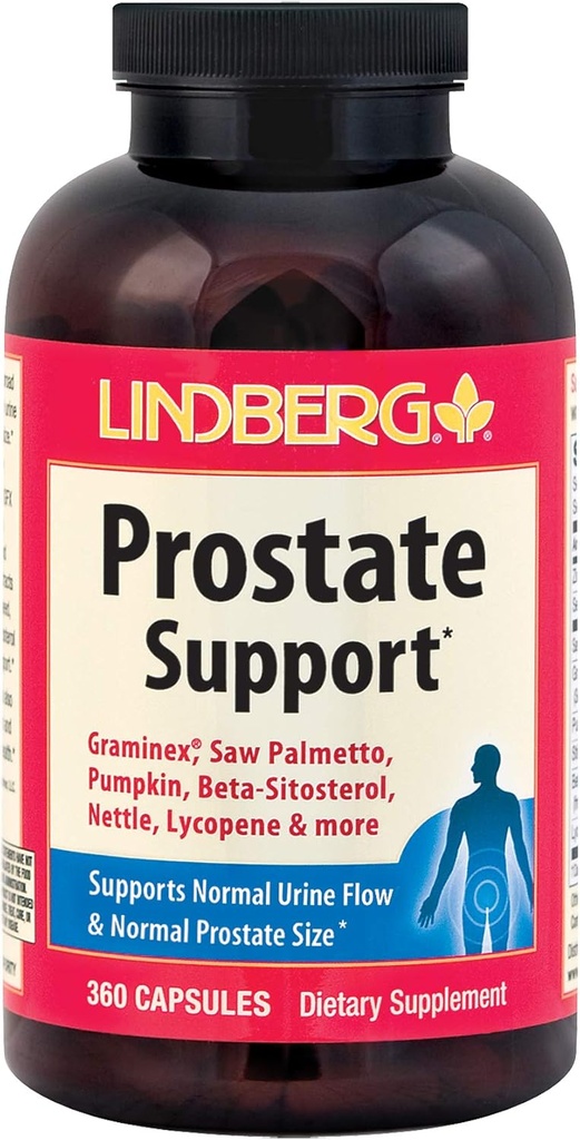 Lindberg Prostate Support* - con Graminex, Saw Palmetto, Pumpkin, Beta-Sitosterol, Nettle, Lycopene y Más (360 cápsulas)