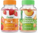 Lifeable Vitamin D3 + Vitamina K2 + Panax Ginseng, Gummies Bundle - Gran Tasting, Suplemento de vitamina, Gluten Gratis, GMO Gratis, Chewable Gummy