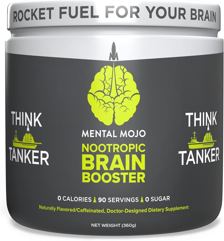 Nootropic Brain Booster (90 Servings) Nootropic Drink Mix & Brain Supplement - Brain Fuel Boosts Energy, Focus & Memory - Zero Calories, Sugar Free - Kiwi Strawberry
