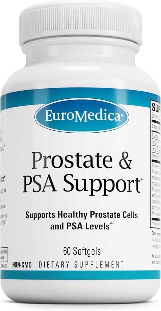 EuroMedica Prostate y PSA Support - Suplemento dietético para la próstata saludable &amp; Saldo hormonal - Suplemento herbal con la curia, aceite esencial tormérico " Extracto de semillas - 60 Softgels