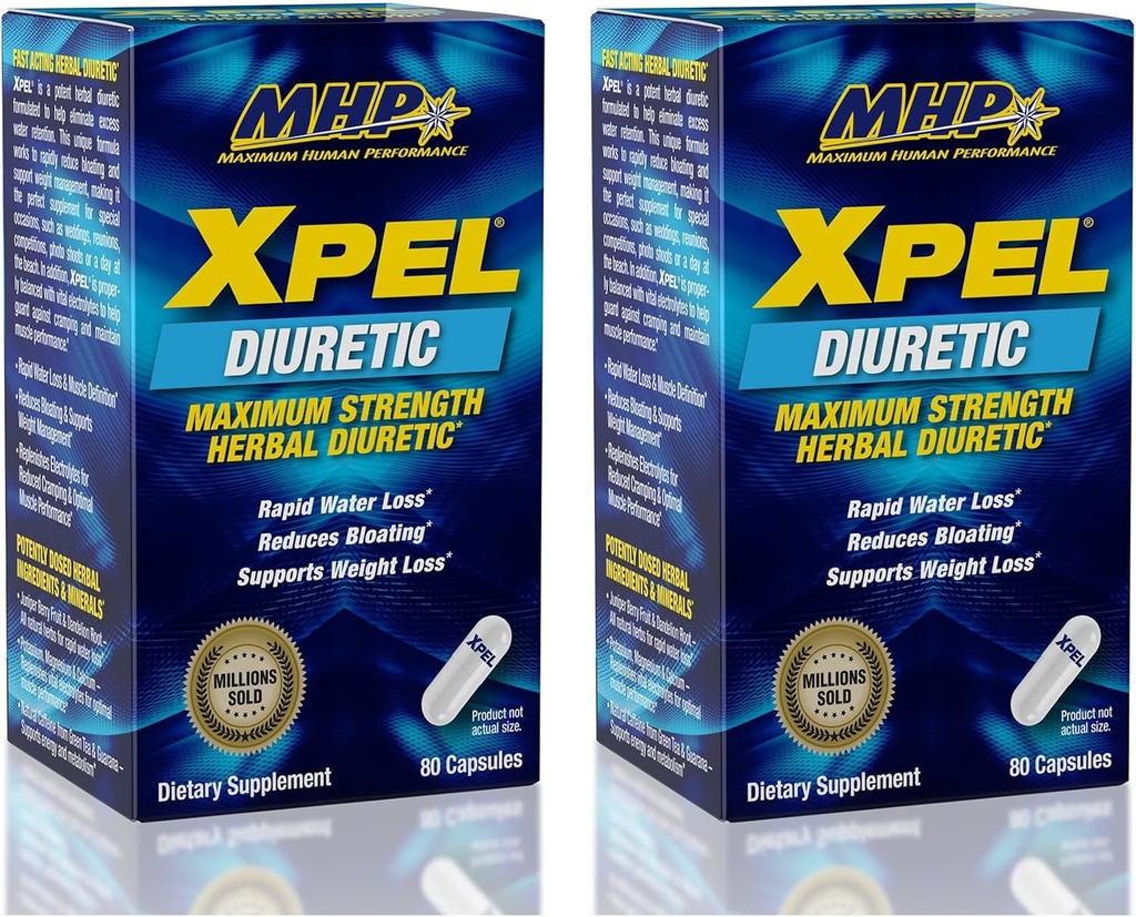 MHP Xpel Maximum Strength Diuretic Capsules, 80 Cuenta (Pack of 2) (Packaging May Vary)