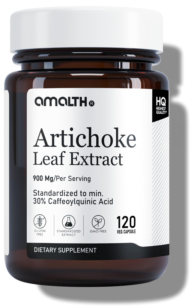 Amalth Artichoke Leaf Extract 120 Veg Capsules -20% Caffeoylquinic Acid Standardized Extract - Supports Liver &amp; Digestion Non-GMO Gluten Free