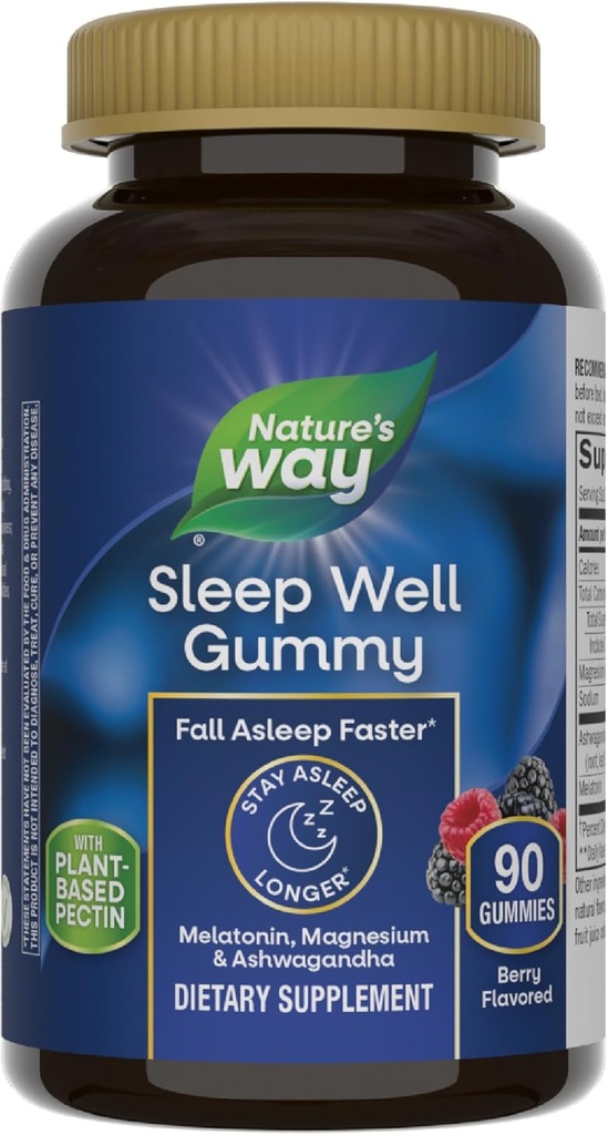 Camino de la Naturaleza Dormir Well Melatonin y Magnesium Gummies, Sleep Support for Adults*, con Ashwagandha, Berry Flavored, 90 Gummies