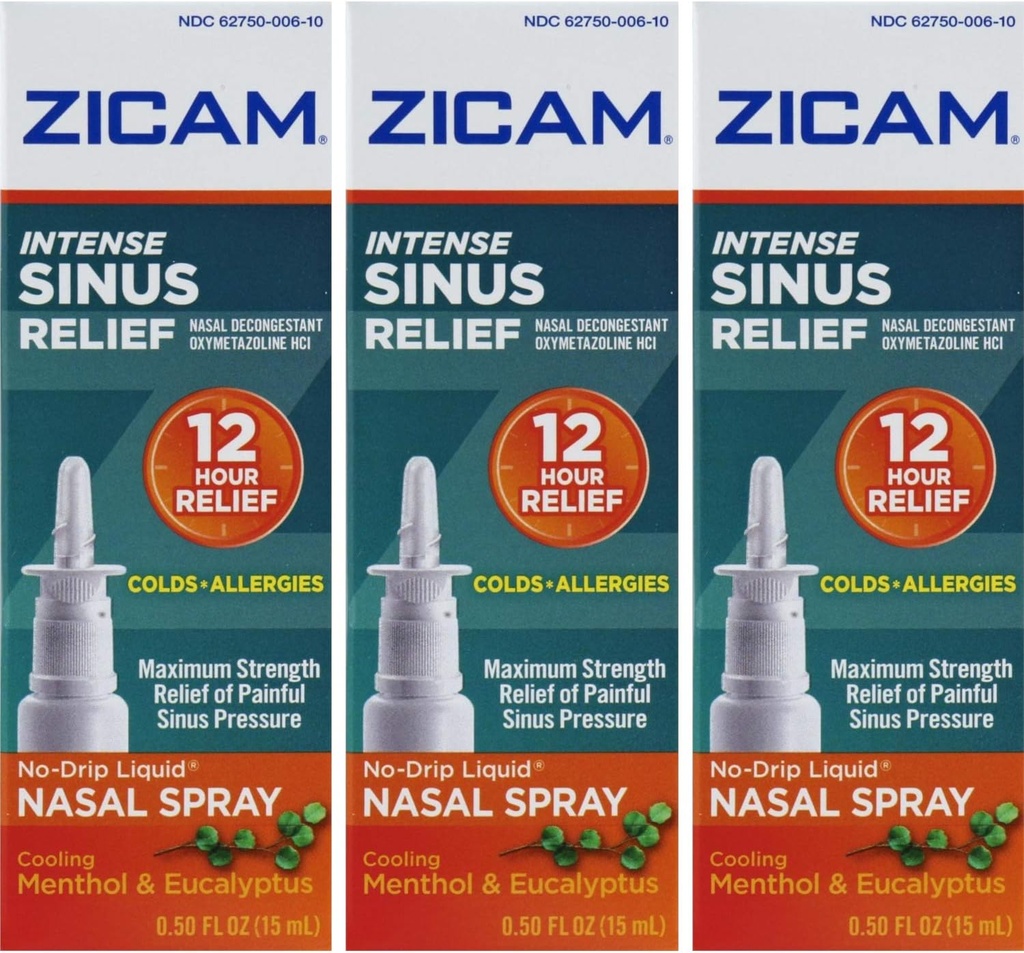 Zicam Intense Sinus Relief, Cooling Menthol &amp; Eucalyptus Pump 0.5 fl oz (Quantity of 3)
