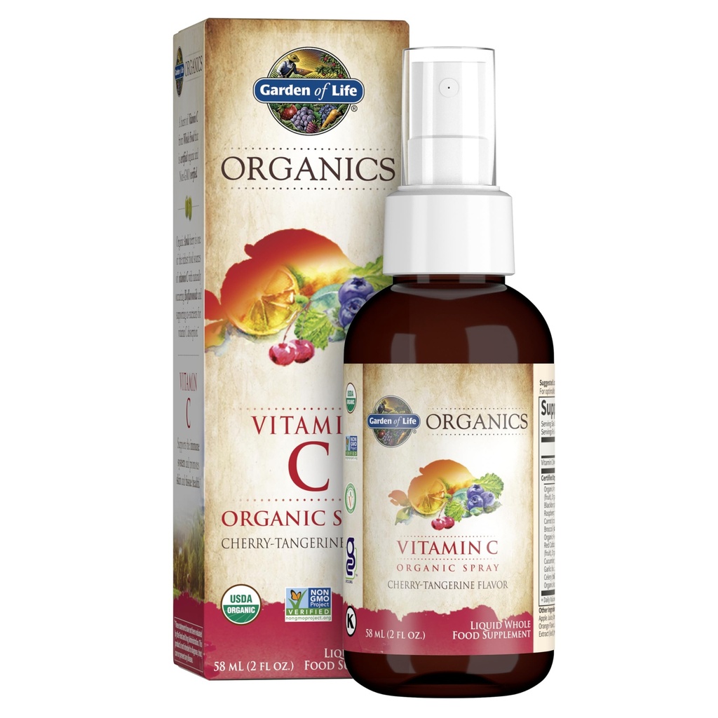Jardín de Vida Orgánicas Vitamina C Spray para Niños y Adultos - Cherry Tangerine, Vitamina C Suplemento, Antioxidante para Apoyo Inmunitario y Salud de la Esquía, 2 fl oz Liquid Drops