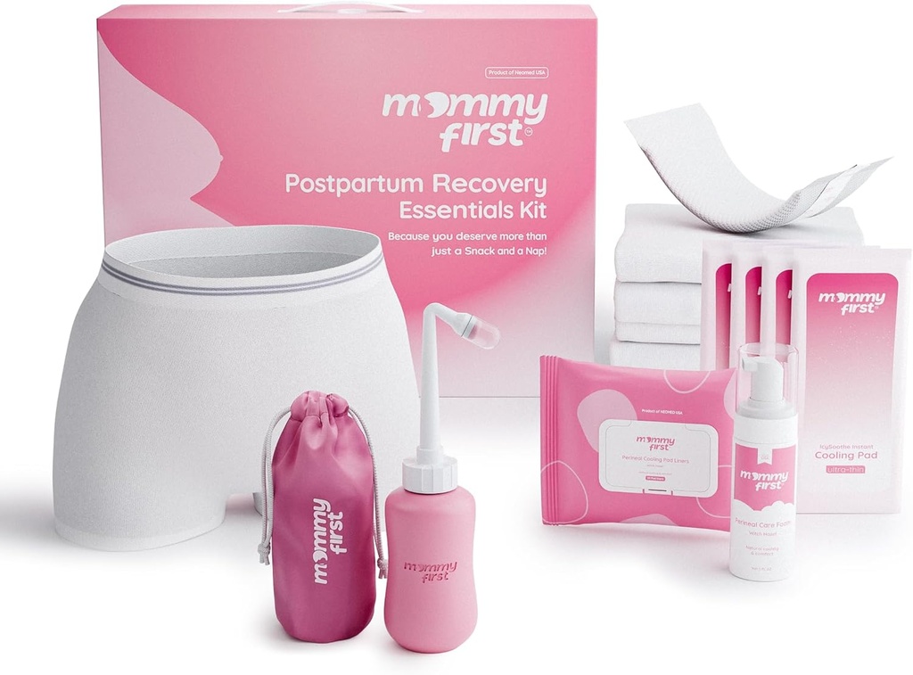 Mami First® Postpartum Essentials Recovery Kit – Next-Gen Perineal Ice Packs, Witch Hazel Healing Foam, Witch Hazel Liners, Upside Down Peri Bottle & Postpartum Underwear for Postpartum Recovery