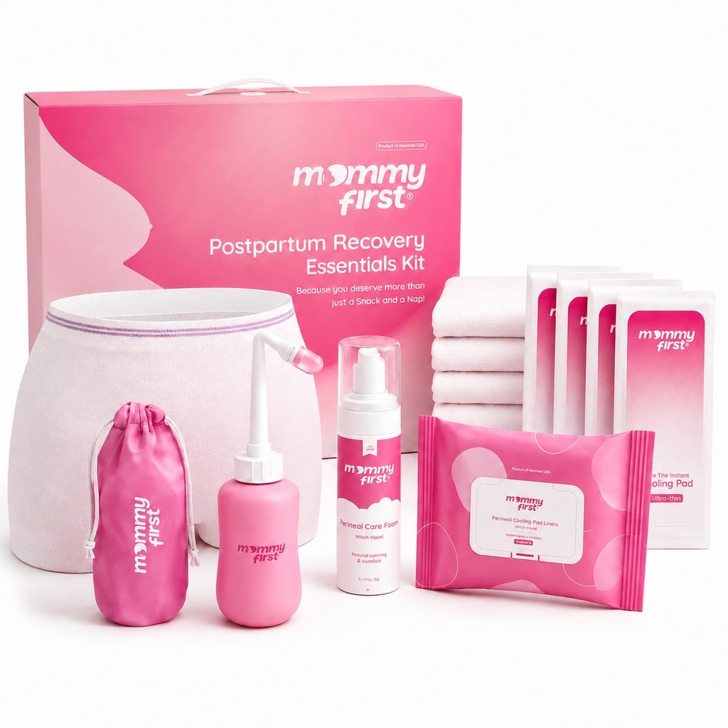 Mami First® Postpartum Essentials Recovery Kit – Next-Gen Perineal Ice Packs, Witch Hazel Healing Foam, Witch Hazel Liners, Upside Down Peri Bottle & Postpartum Underwear for Postpartum Recovery