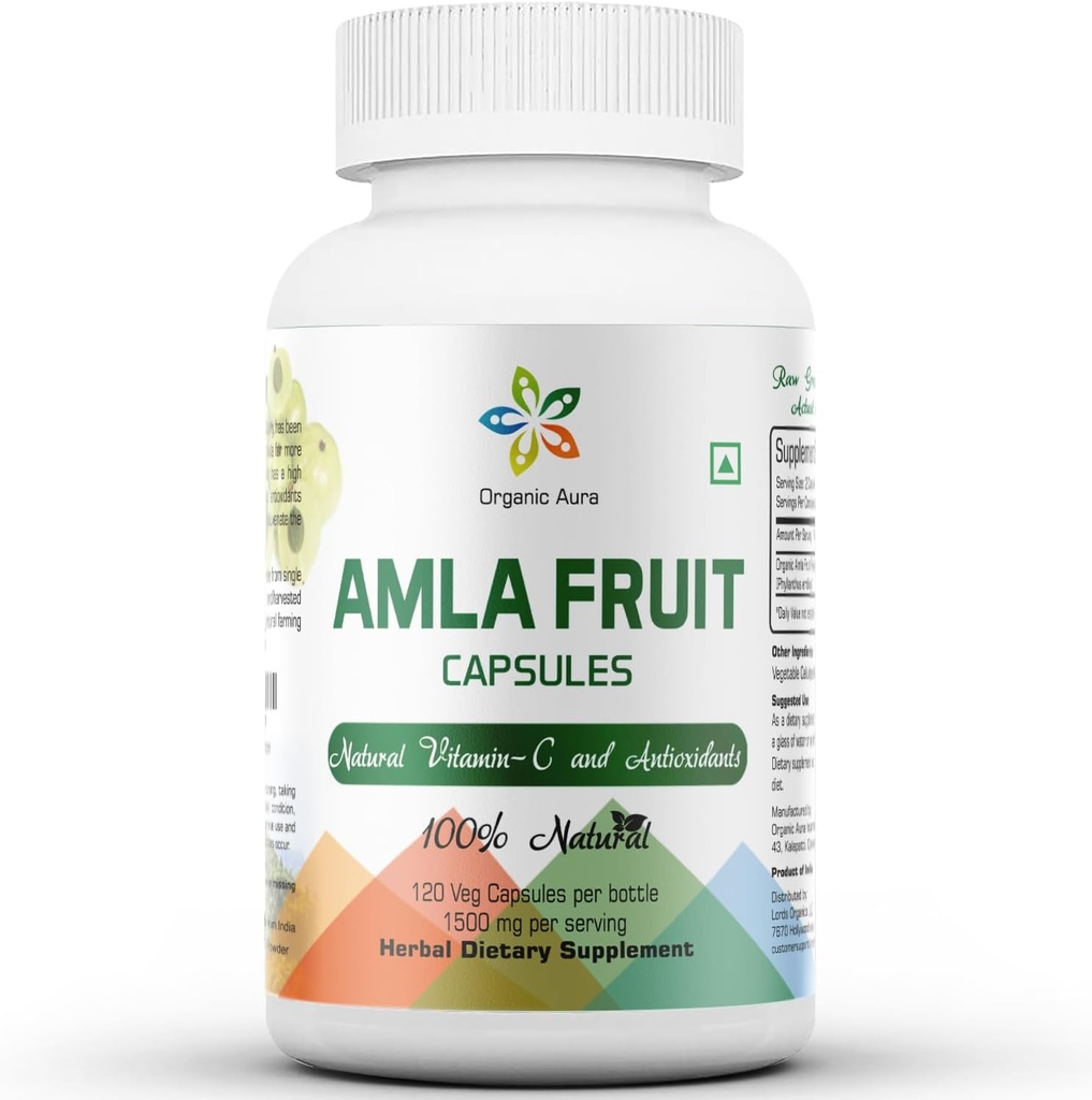 Amla Capsules 1500mg -120 Veg Capsules. Vitamina Natural cruda y Pura C, Naturalmente Boosts Inmunity, Skin Glow, Energy &amp; Abundant Antioxidants. Whole Green SuperFood Nutrition. No GMO-Gluten Free.