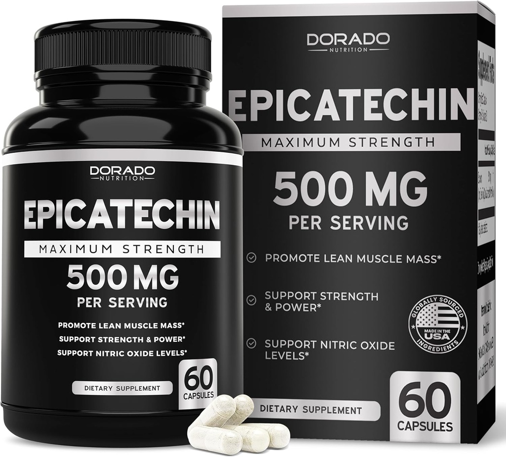 Epicatechin Extract 500mg Por Serving (60 cápsulas) Myostatin Inhibitor, Myostatin Blocker for Lean Muscle, Nitric Oxide, Stamina ' Endurance – Non GMO, Vegan Supplement " Third Party Tested