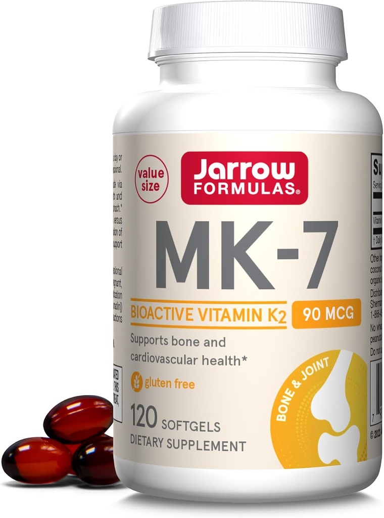 Fórmulas Jarrow MK-7 90 mcg - Forma bioactiva de la vitamina K2-120 Serviciones (Softgels) - para la salud cardiovascular ósea - Vitamina K2 MK-7 Suplemento dietético - K2 Suplemento vitamina MK-7 - Gluten Gratis
