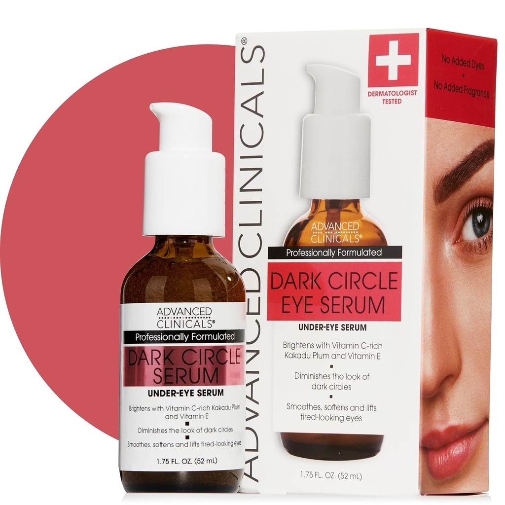 Advanced Clinicals Dark Circle Caffeine Under Eye Serum For Face With Hyaluronic Acid Moisturizer + Peptides | Brightening Vitamin C Serum Helps Improve Look Of Puffy Eye & Fine Lines, 1.75 Fl Oz