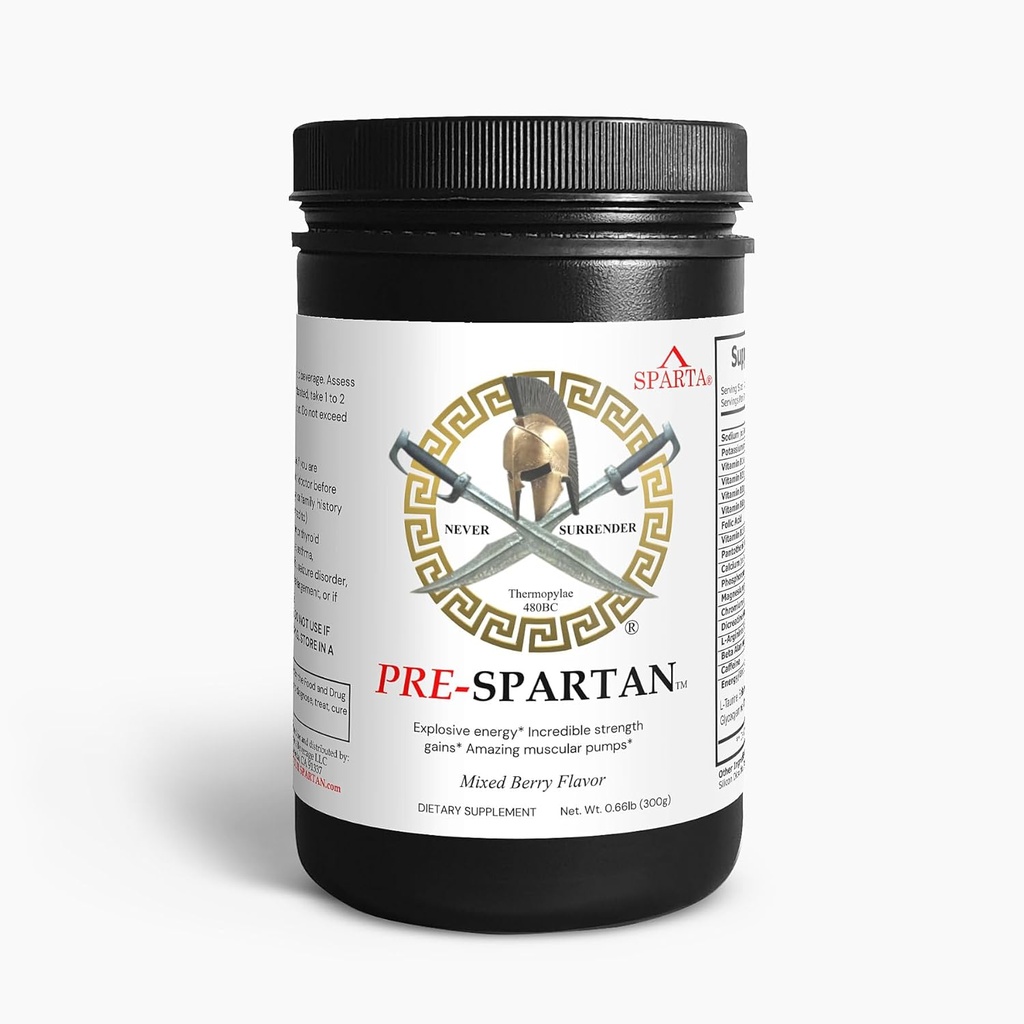 PRE-Spartan Workout Energy Drink Powder AAKG, ofrece energía de entrenamiento intenso, foco " bombas de ganancia Muscle L Citrulline Arginine 30 Sevings - Fuel Your Spartan