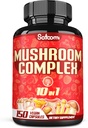 Satoomi 10in1 Mushroom Complex Supplements - 5 Month Supply - Blended with Lions Mane, Cordyceps, Reishi, Chaga, Maitake, Shitake &amp; Others -Brain Support - 150 Capsules