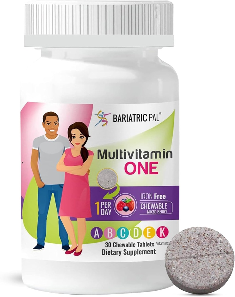 BariatricPal Multivitamin ONE 1 per Day! Bariatric Multivitamin Chewable Iron Free | Mixed Berry | Vitamin for Bariatric Surgery Patients | 30 Count (1 Month Supply)
