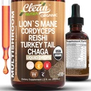 Organic Lions Mane Mushroom Suplemento Liquid Drops + Turquía Tail Cordyceps Reishi Chaga Shitake Maitake Tremella Oyster Mushrooms Poria y Enokitake Complex Blend by Clean Nutra