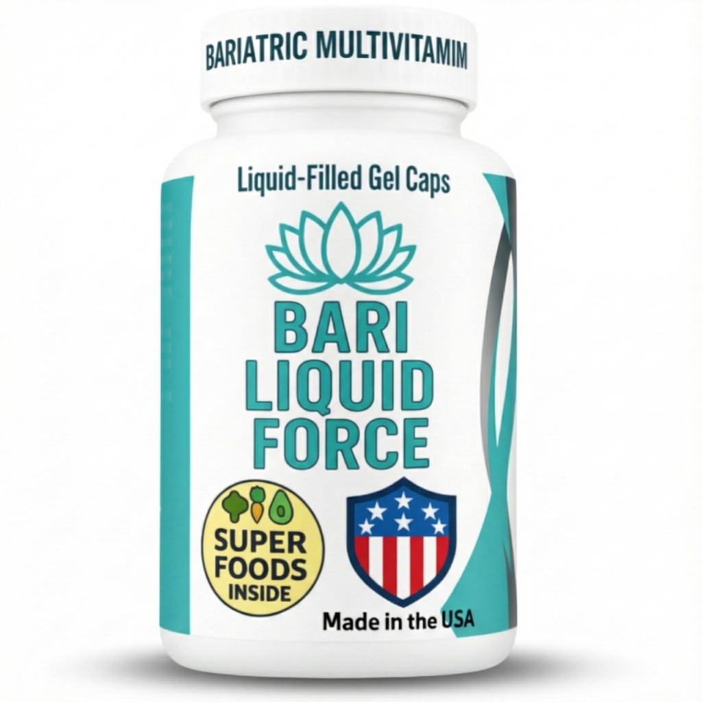 Bari Liquid Force One a Day Bariatric Multivitamin with Iron – Rapid Absorption Gel Caps for Gastric Sleeve, Bypass, Duodenal Switch – Superfood Blend - Bariatric Must Haves for Women &amp; Men