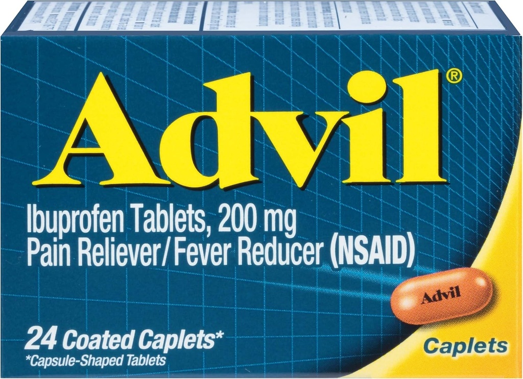 Advil Coated Caplets Pain Reliever and Fever Reducer Ibuprofen 200mg, 24 Count
