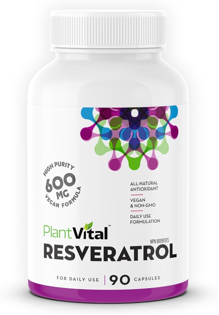 Resveratrol vegetal 600mg - 90 cápsulas Vegan Resveratrol - Suplemento Trans Resveratrol de alta pureza - Antioxidante - No GMO, Gluten-Free