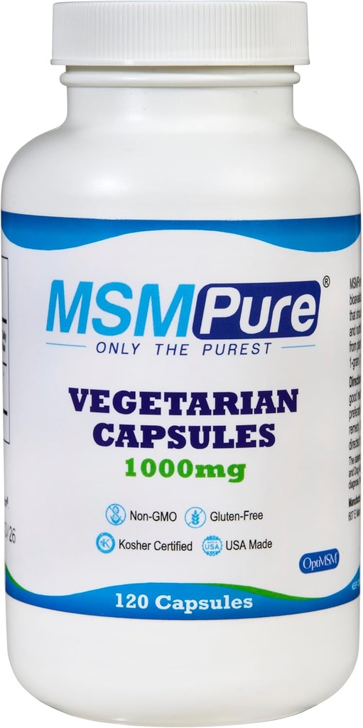 KALA HEALTH MSMPure MSM Vegetarian Capsules – 1000 mg US-Sourced MSM por cápsula para la salud conjunta, la apariencia de la piel, Hair & Nail Support – 120 Conde, Organic Sulfur