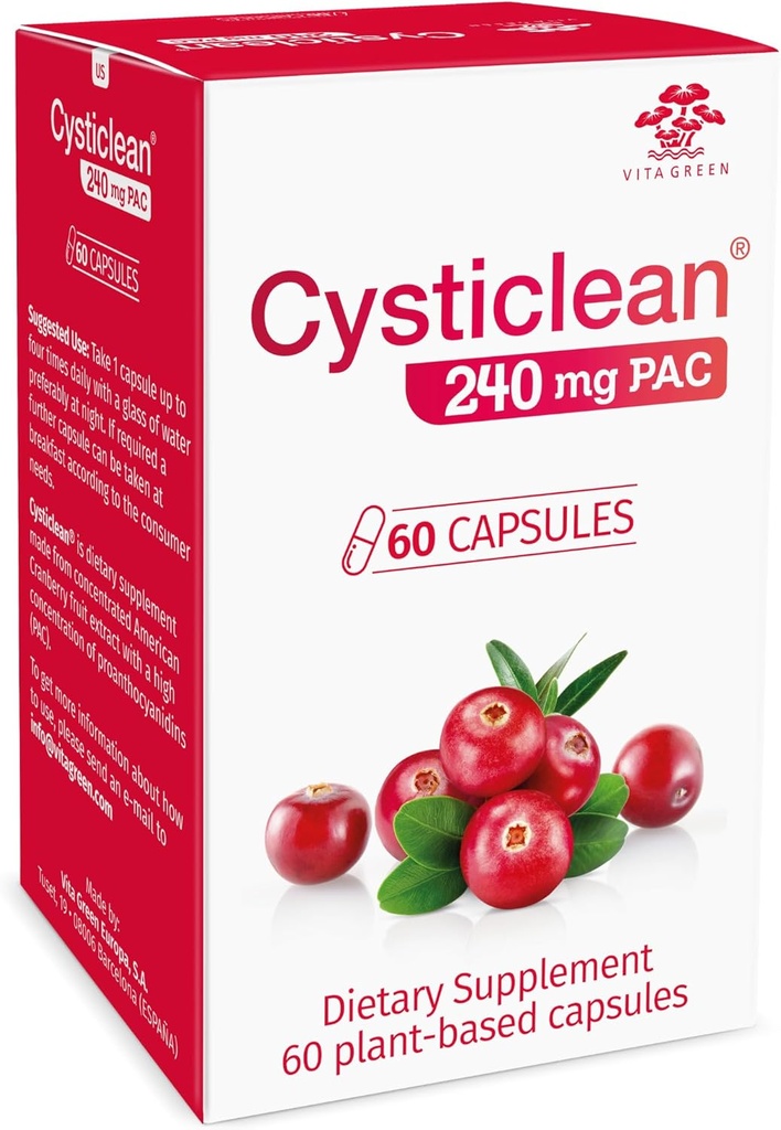 Cisticlean Cranberry PAC Suplemento – 240 mg PAC, sin azúcar – Apoyo a la Infección de la Tracto urinaria – Las píldoras de arándano más eficaces para la cistitis " Alivio de la cistitis intersticial