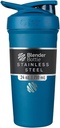 BlenderBottle Strada Shaker Cup Botella de agua de acero inoxidable aislada con Wire Whisk, 24 onzas, azul