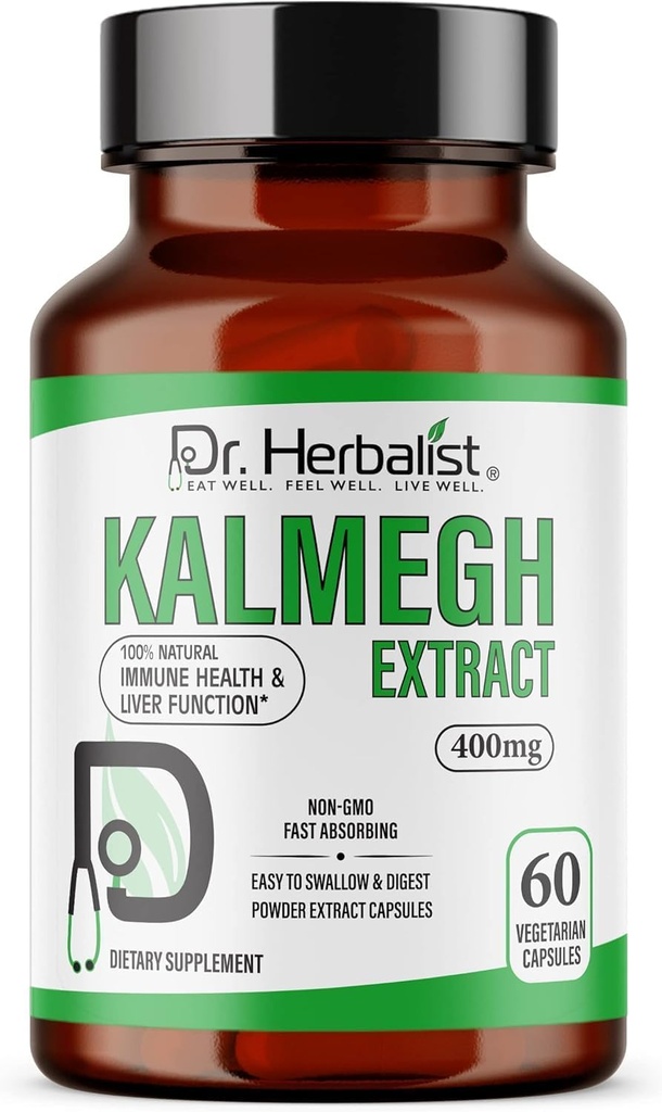 Dr. Herbalist Kalmegh Extracto 400mg – 60 cápsulas Vegan  10:1 Andrographis Paniculata Extract = 4,000mg Raw Herb Equivalent ← Premium Herbal Suplemento Ø Plant-Based Daily Support
