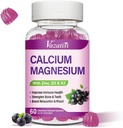 Calcio Magnesio Zinc Gummies con vitamina D3 y K2, Gran Absorción Magnesio Glycinate Potasio para Immune y Muscles, Vegan Elderberry Flavor 60 Gummies