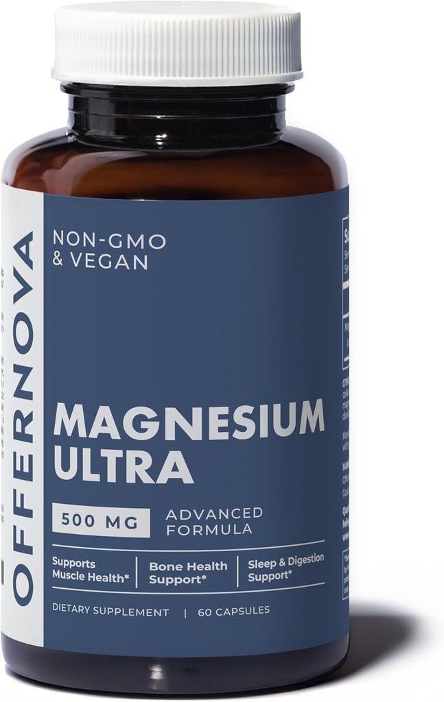 Ofnova Magnesium Ultra - Alta Absorción 500mg Magnesio Vegan Citrate &amp; Oxide Complex - Boost Sleep, Digestion &amp; Muscle Health for Men &amp; Women – Constipation Relief - Citrato de Magnesio