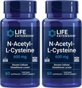 Extensión de la vida N-Acetyl-L-Cysteine (NAC), Respuesta inmune, Salud respiratoria, Salud del hígado, NAC 600 mg, Defensa antioxidante, radicales libres, Fácil de absorber - Dos paquete x 60 cápsulas