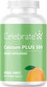 Celebrar Vitaminas Calcio Plus 500 Citrato de Calcio Bariat con Vitamina D3 Chewable, 500 mg, Gratuito de Gluten &amp; Libre de Azúcar, Citrato de Calcio para Pacientes Bariatrices, Entierro Naranja, 90 cuentan
