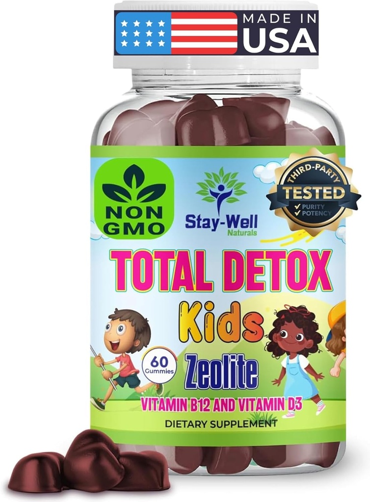 Natural Zeolite Heavy Metal Detox Kids, Chewable Gummy, Micronized Zeolite, Total Body Metal Cleanse, Toxin Cleanse, Non-GMO, 60 mixed Berry Gummies